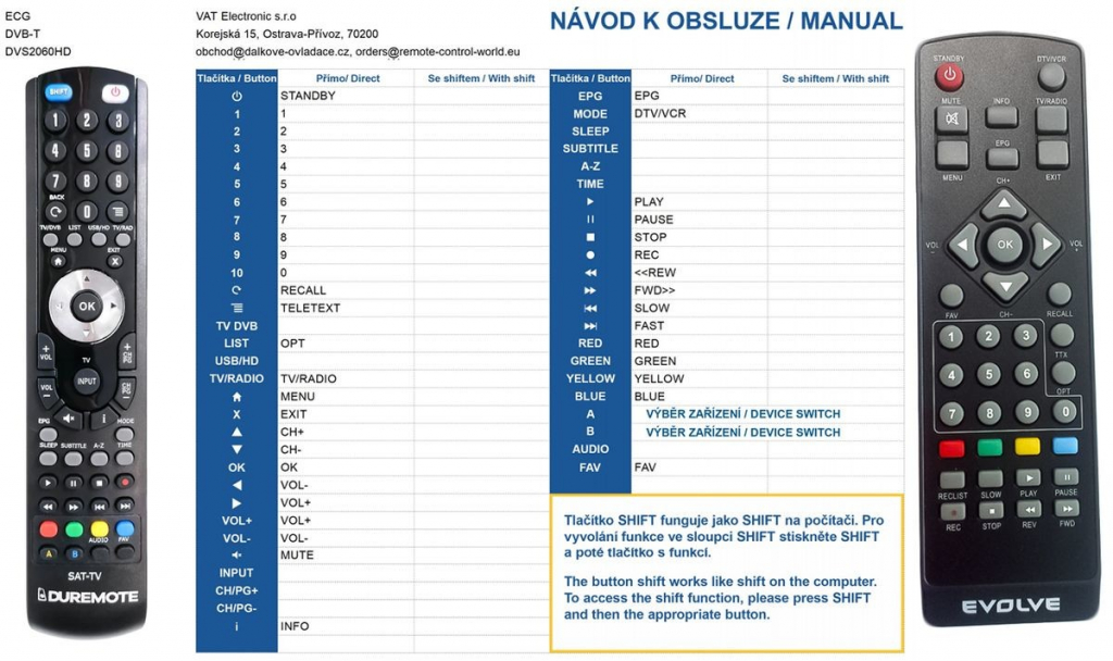 Dálkový ovladač General ECG DVS2060