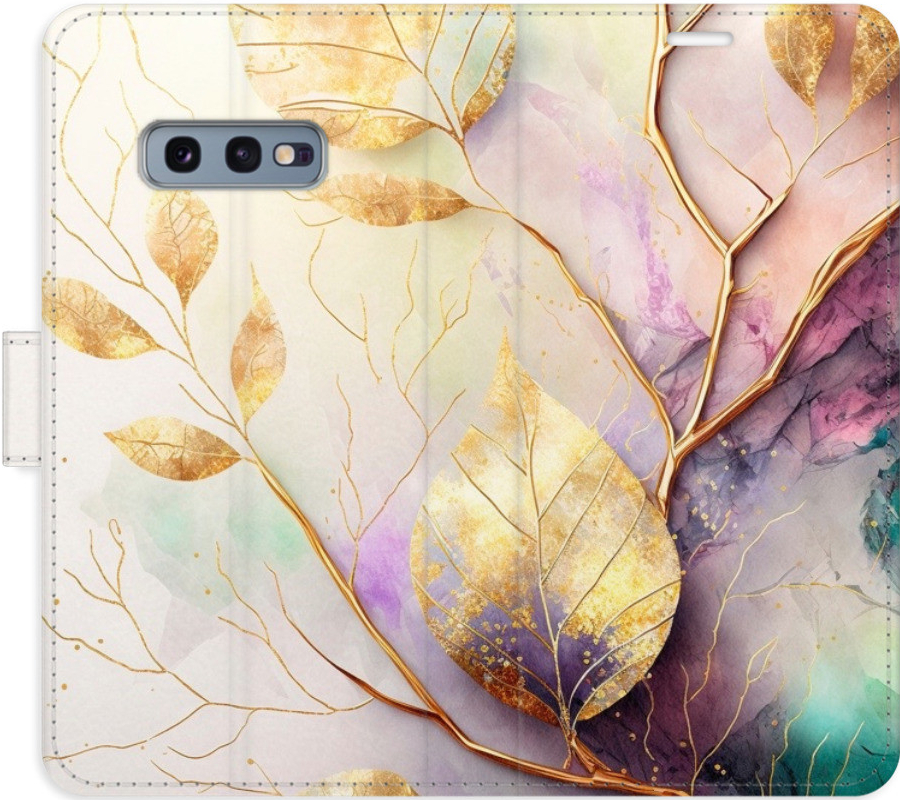 Pouzdro iSaprio Flip s kapsičkami na karty - Gold Leaves 02 Samsung Galaxy S10e