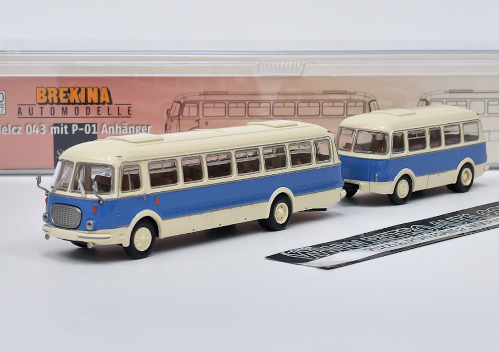 Brekina JZS Jelcz 043 s přívěsem PA 01 béžová:modrá 1:87