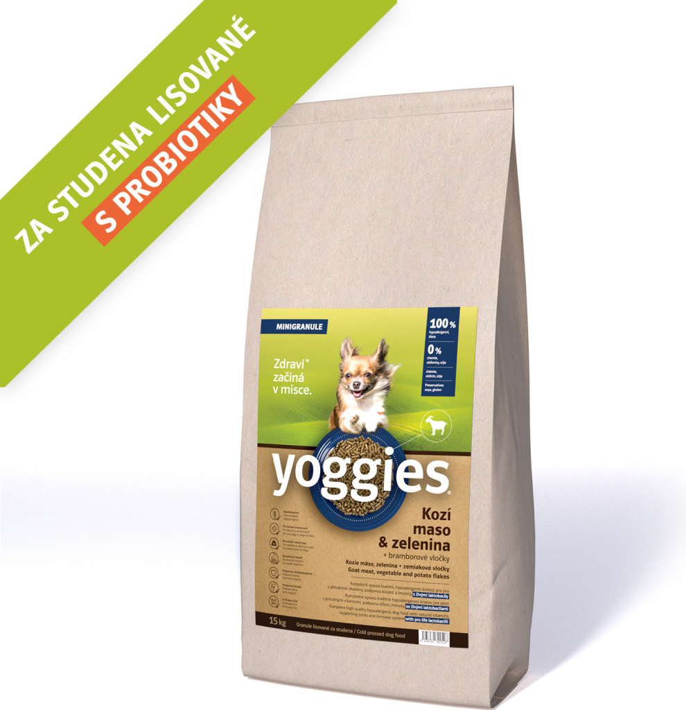 Yoggies hypoalergenní minigranule lisované za studena s probiotiky Kozí maso & zelenina 2 kg