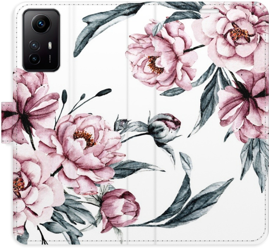 Pouzdro iSaprio Flip s kapsičkami na karty - Pink Flowers Xiaomi Redmi Note 12S