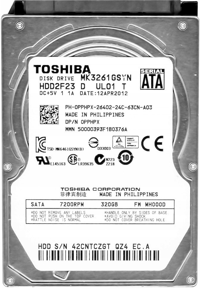 Toshiba 320GB, 2,5\