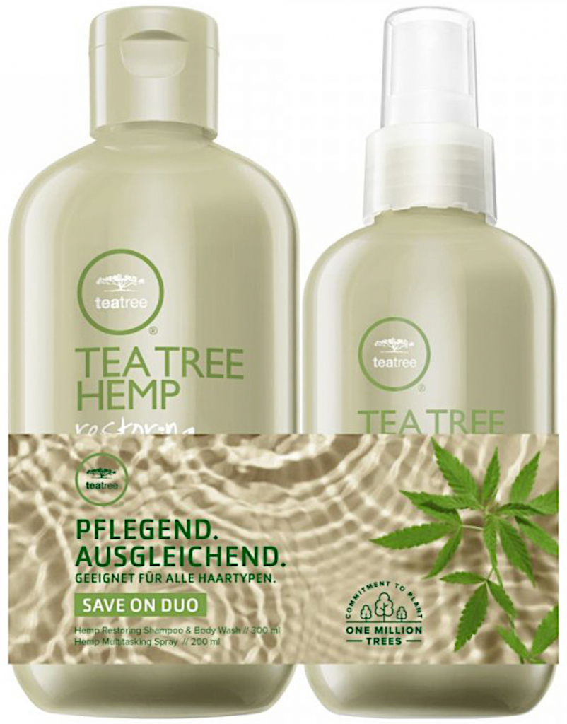 Paul Mitchell Tea Tree Tea Tree Hemp Restoring Shampoo & Body Wash sprchový gel a šampon 2 v 1 300 ml + Tea Tree Hemp Multitasking Spray multifunkční sprej na vlasy 200 ml