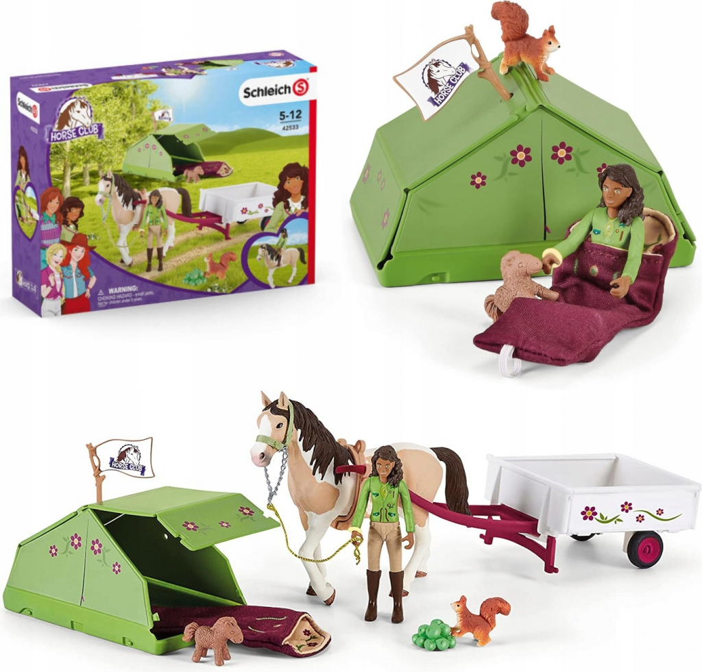 Schleich 42533 Sarah s koníkem a zvířátky kempují