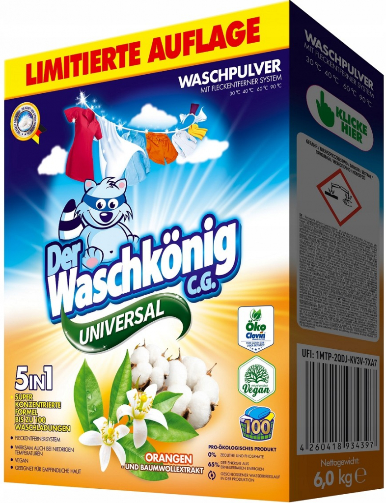 Waschkönig Orangen Und Baumwollextrakt Universal prášek na praní 6 kg 100 PD