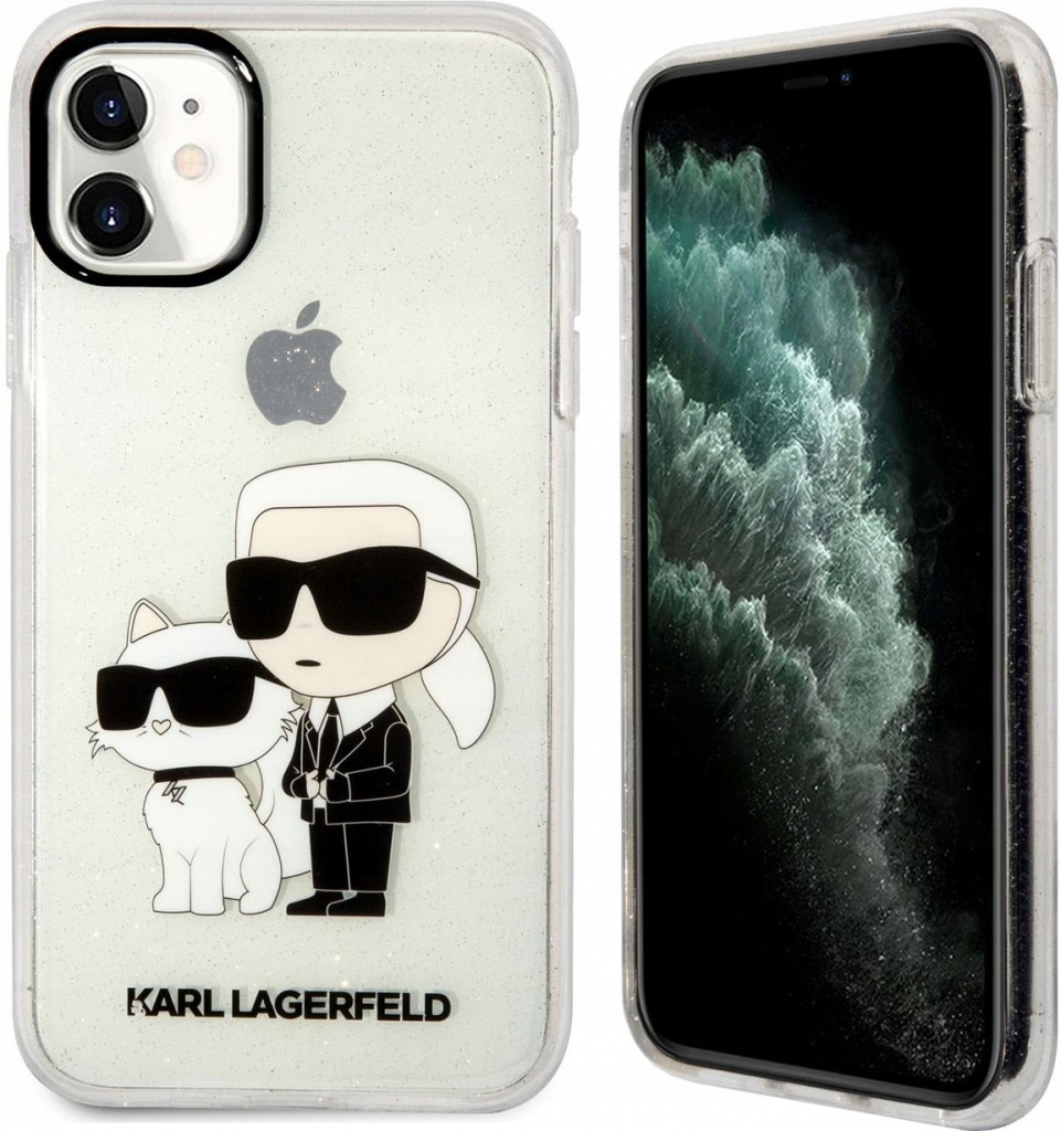 Pouzdro Karl Lagerfeld IML Glitter Karl and Choupette NFT iPhone 11 čiré
