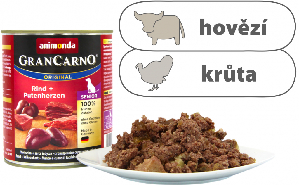 Animonda Gran Carno Senior hovězí krůtí srdce 0,8 kg