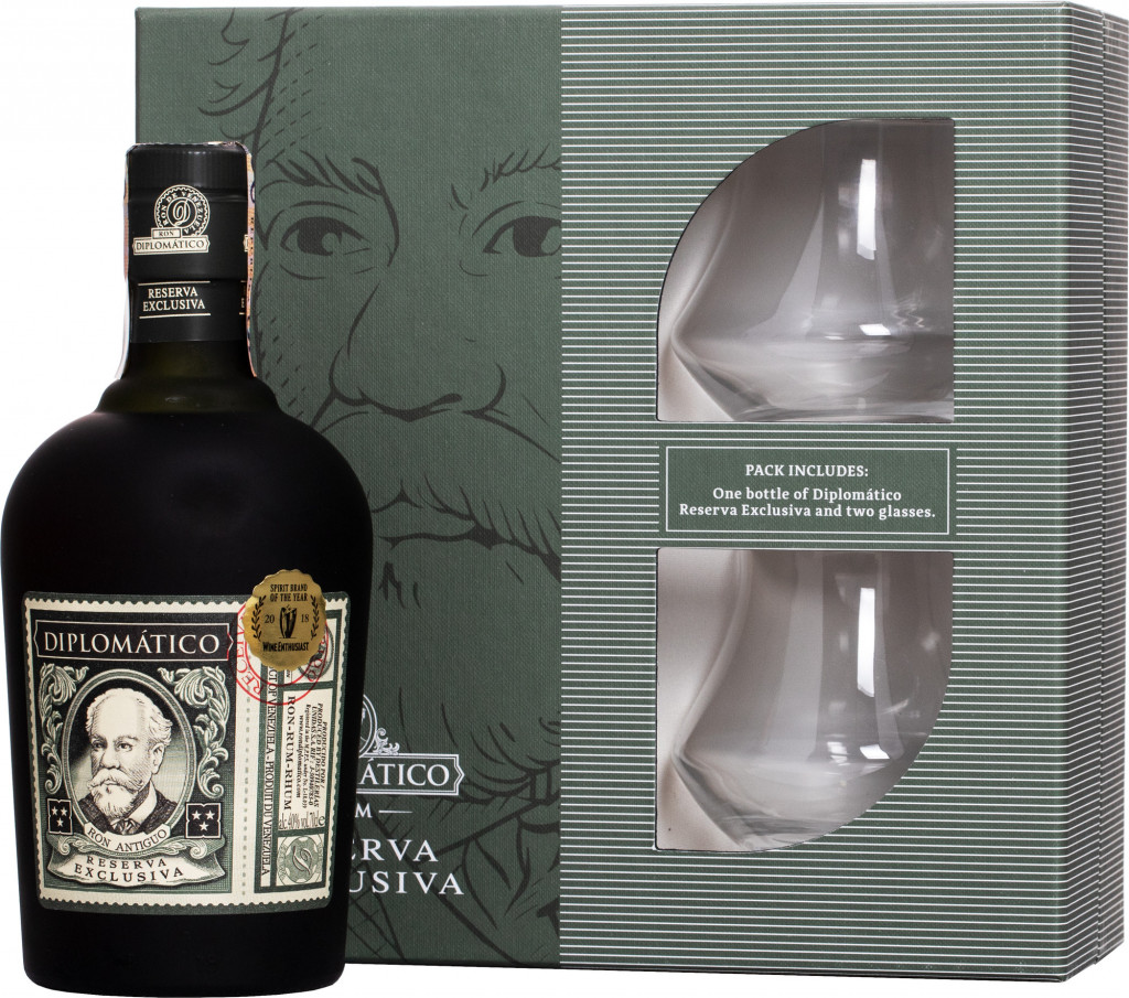 Diplomatico Reserva Exclusiva 12y 40% 0,7 l (dárkové balení 2 sklenice)