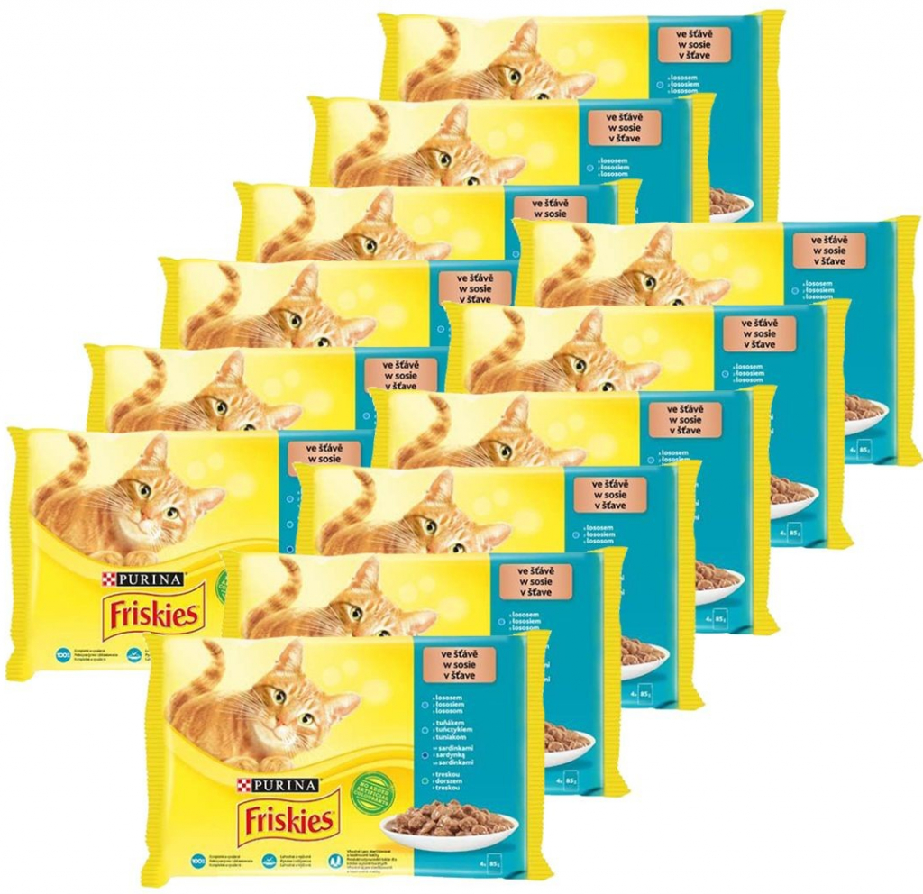 Friskies Cat losos tuňák sardinky a treska ve šťávě 12 x 4 x 85 g