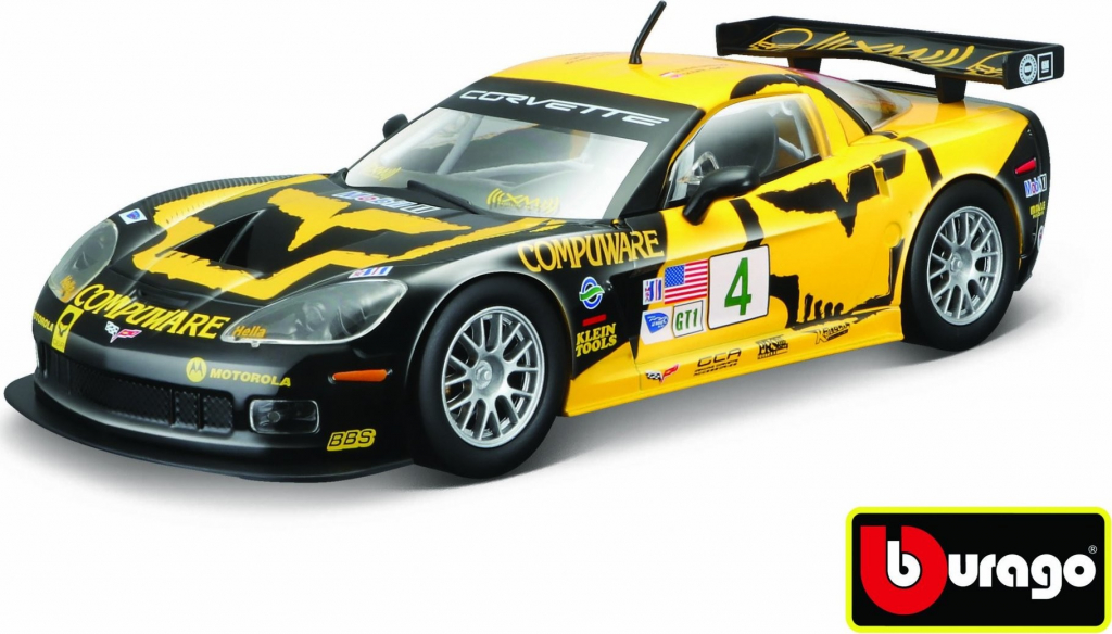 Bburago Kovový model auta Race Chevrolet Corvette C6R žlutá 1:24