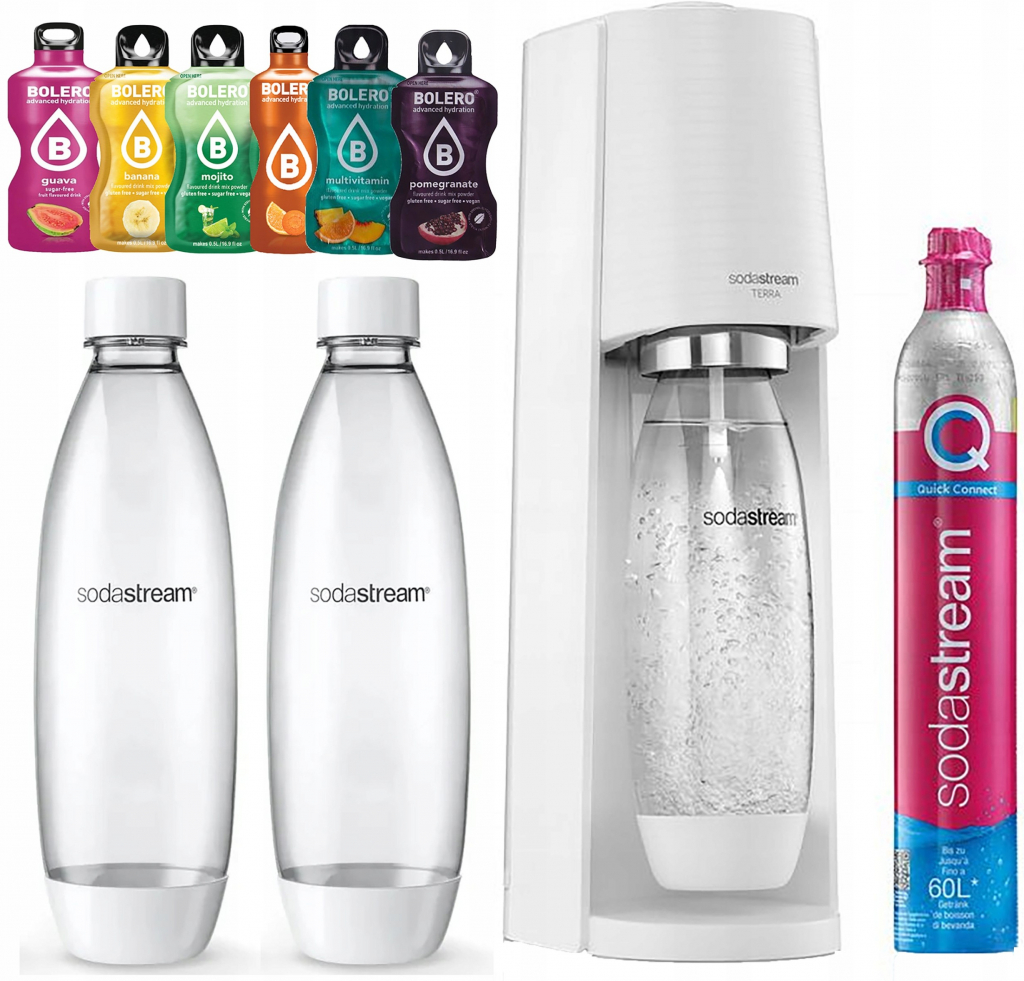 SODASTREAM TERRA black + láhve FUSE a JET