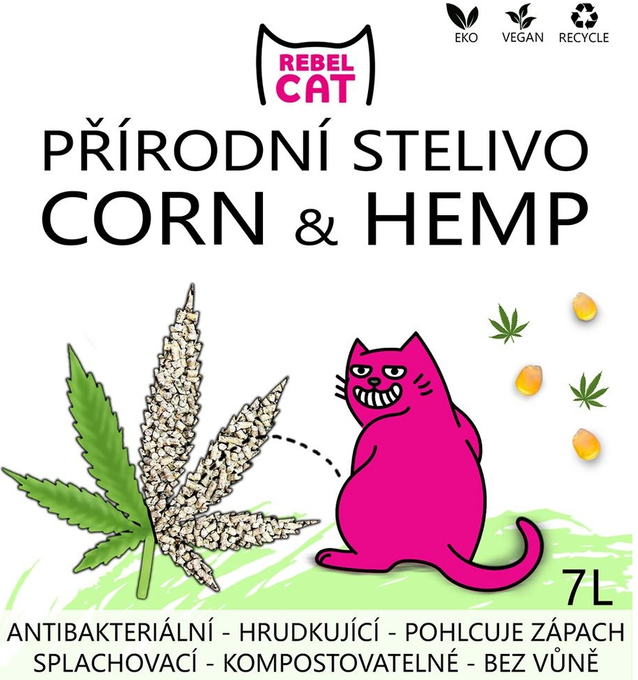 Rebel Cat přírodní hrudkující Corn & Hemp 7 l