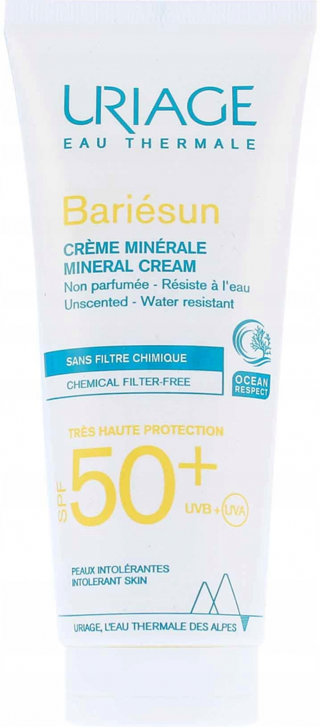 Uriage Bariésun minerální ochranný krém na obličej a tělo Chemical Filter-Free Fragrance-Free Oil-Free Water Resistant Hypoallergenic SPF50+ 100 ml