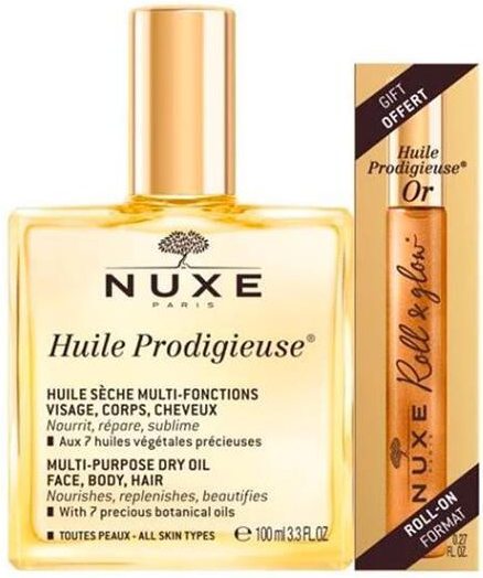 NUXE Prodigieuse Dry Oil Multifunkční suchý olej Huile Prodigieuse 100 ml a Multifunkční suchý olej se třpytkami Huile Prodigieuse OR 8 ml