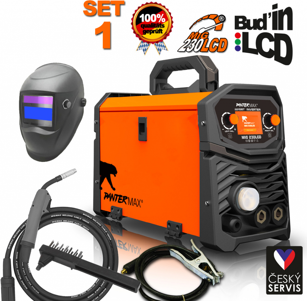 Pantermax MIG/MAG230LCD včetně hořáku SET 1 + kukla eco PMMIG230LCD