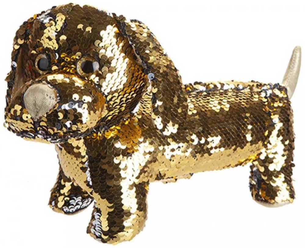 Pes Jezevčík zlatý třpytivý s flitry 28 cm