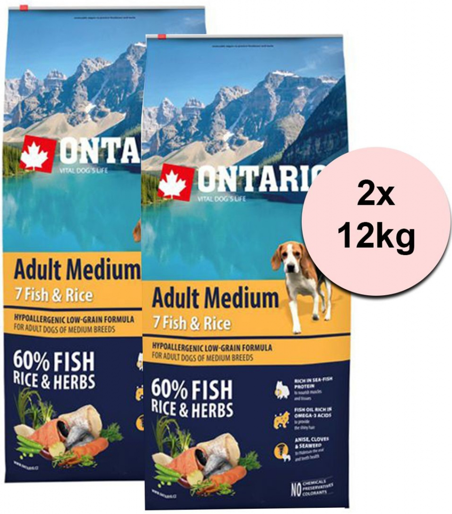 Ontario Adult Medium 7 Fish & Rice 2 x 12 kg