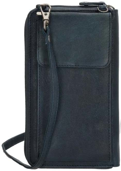 Beagles Tmavě modrá kožená kabelka na mobil + peněženka 2v1 „Dayana“
