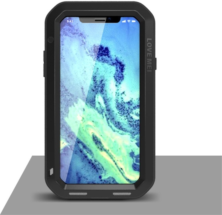Pouzdro LOVE MEI Apple iPhone X / Xs - outdoor - kov / silikon - tvrzené sklo na přední části - černé