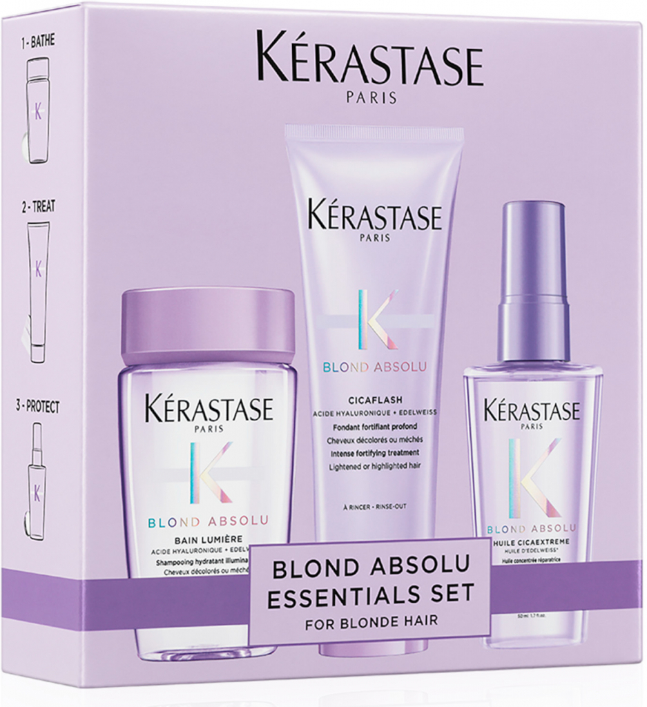 Kérastase Blond Absolu Discovery sada pro zesvětlené vlasy Bain Lumiere 80 ml + Cicaflash 75 ml + olej Cicaextreme 50 ml