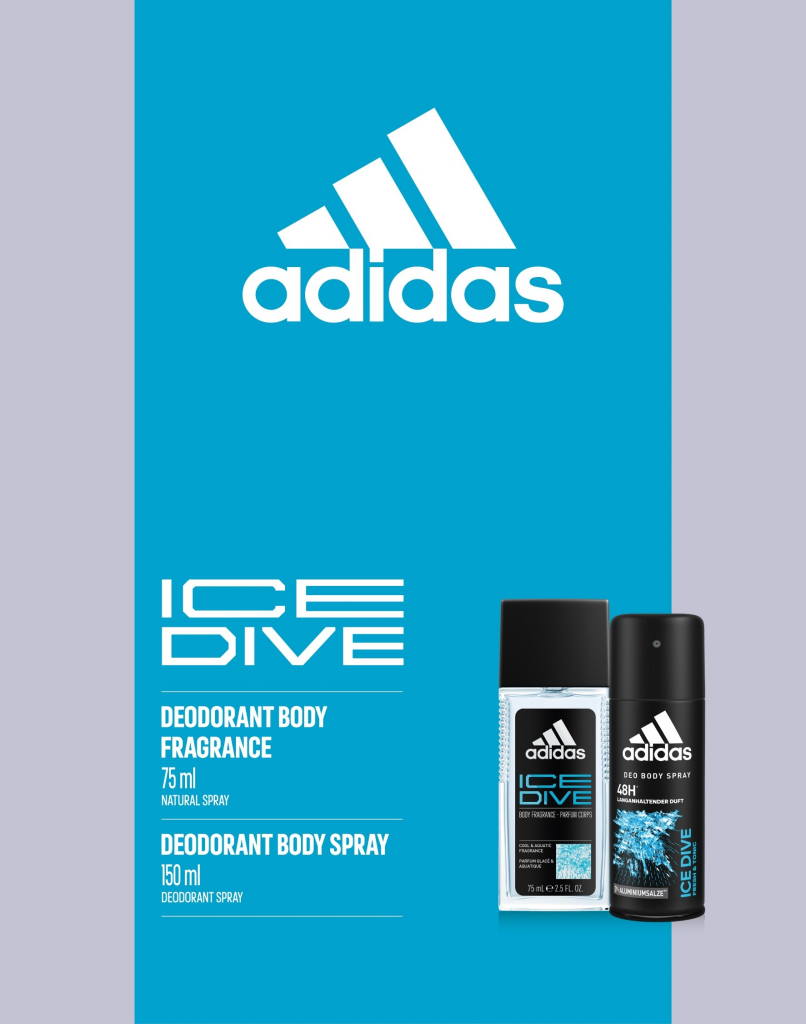 Adidas Ice Dive deodorant sklo 75 ml + deospray 150 ml dárková sada