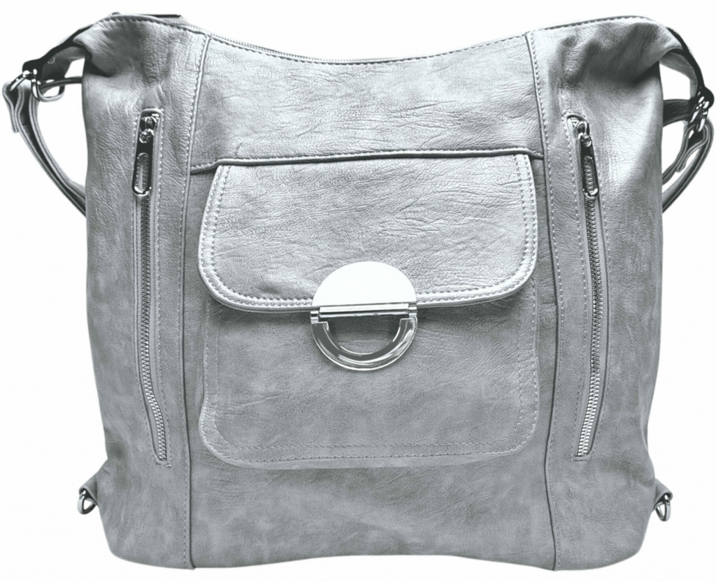Velký světle šedý kabelko-batoh 2v1 s kapsami