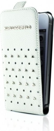 Pouzdro Karl Lagerfeld Trendy iPhone 5/5S SE - otevírací s cvočky bílé