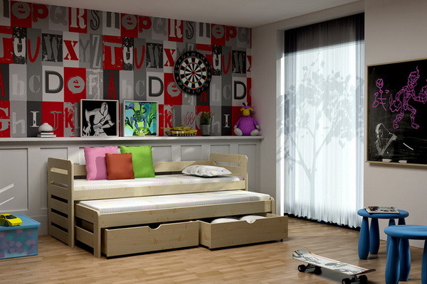 DP - Detske postele Masiv 11 s přistýlkou a úložným prostorem Barva Dub