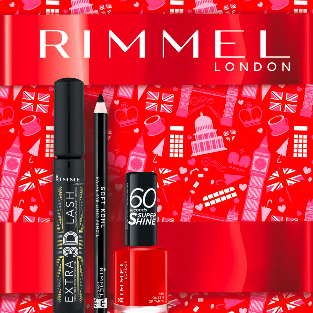 Rimmel London Extra 3D Lash řasenka 003 Extreme Black 8 ml + Soft Kohl Kajal tužka na oči 061 1,5 g + 60 Seconds Super Shine Nail Polish lak na nehty 315 Queen Of Tarts 8 ml dárková