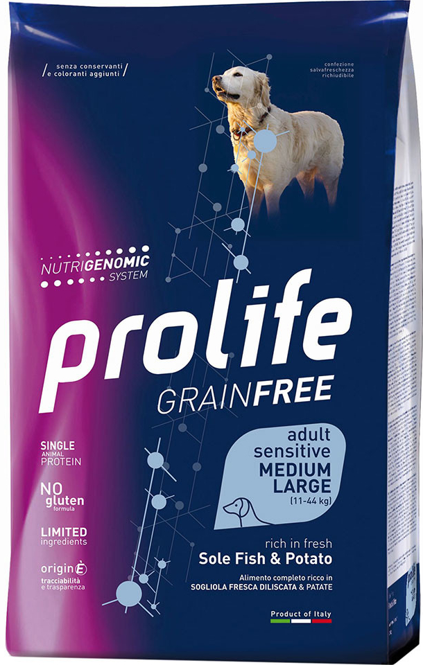 Prolife Dog sada Grain Free Sensitive Adult Medium/Large Sole Fish & Potatoes 2 x 10 kg