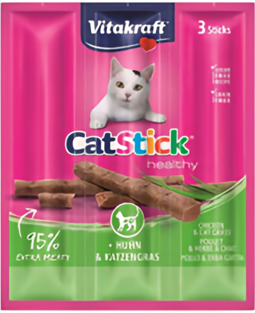 Vitakraft Cat Stick Kabanosy s kuřecím masem a trávou pro kočky 3 x 18 g