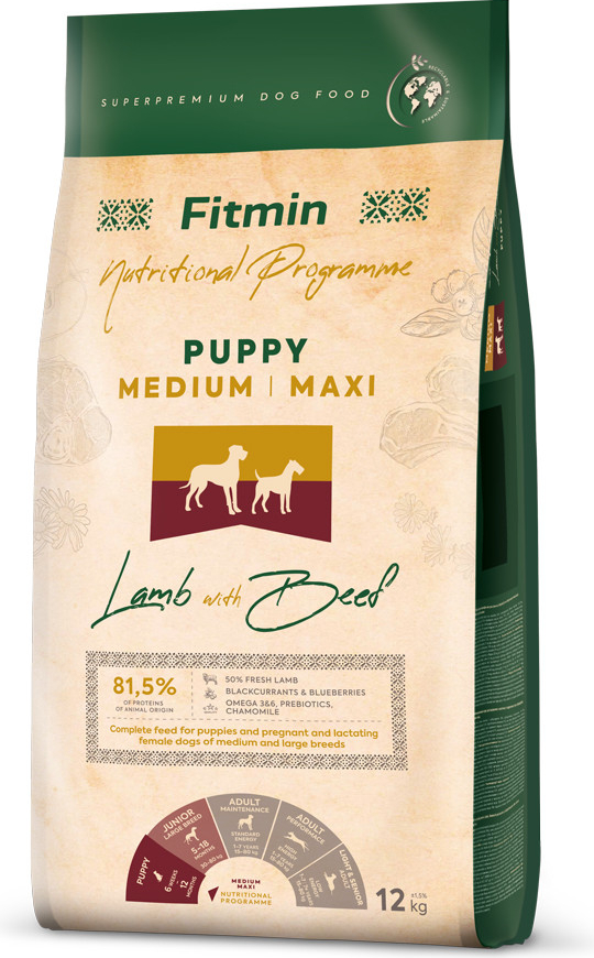 Fitmin Medium Maxi Puppy Lamb Beef štěňata 12 kg