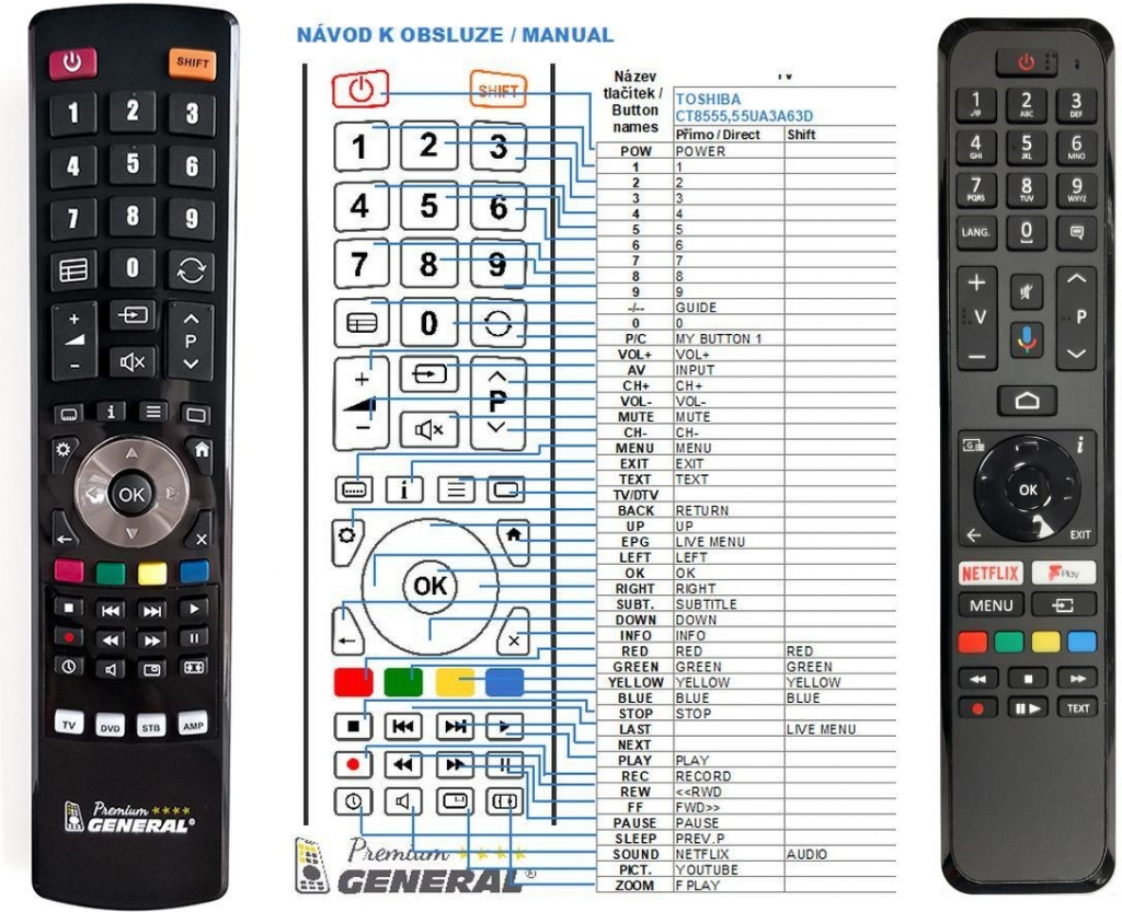 Dálkový ovladač General Toshiba CT-8555, RC43161