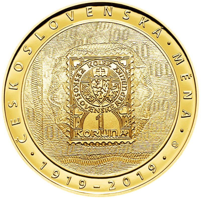 ČNB Zlatá mince 10000 Kč Zavedení československé měny 2019 Proof 1 oz