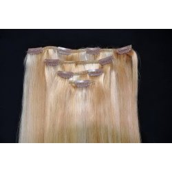Clip-in, 38 cm, melír blond-blond (27/613), 7 pásků, rovné, lidské vlasy