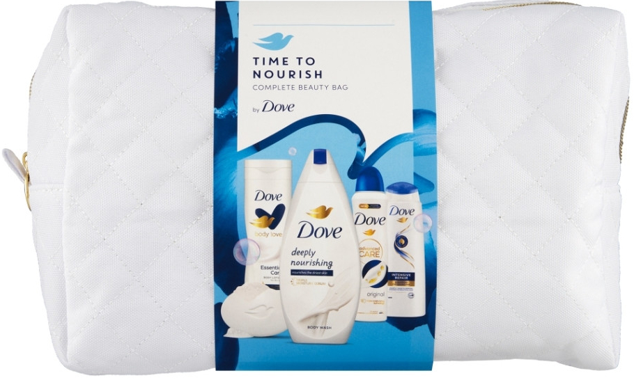 Dove Original Sprchový gel 250 ml, antiperspirant 150 ml, tělové mléko 250 ml, šampon 250 ml, tabletu na mytí 90 g s taškou