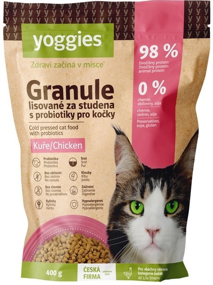 Yoggies Granule s kuřecím masem pro kočky lisované za studena s probiotiky 400 g