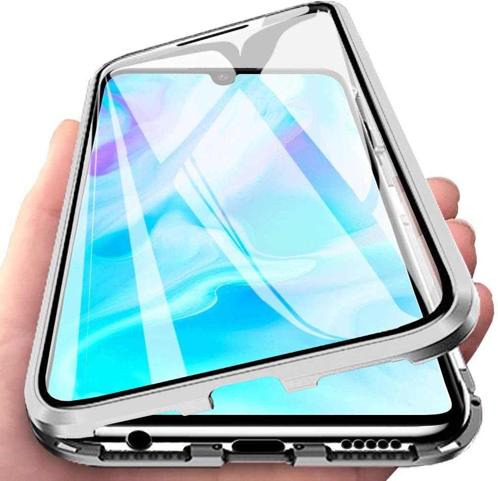 Pouzdro Beweare Magnetické oboustranné s tvrzeným sklem Samsung Galaxy A14 / A14 5G - stříbrné