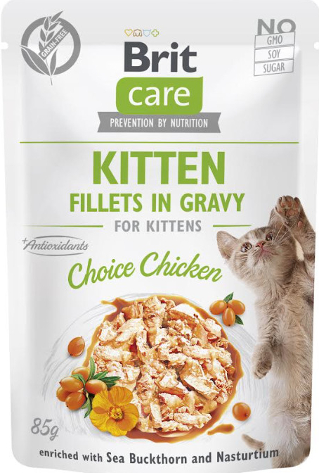 Brit Care Kitten Fillets in Gravy Choice Chicken Enriched with Sea Buckthorn and Nasturtium 12 x 85 g