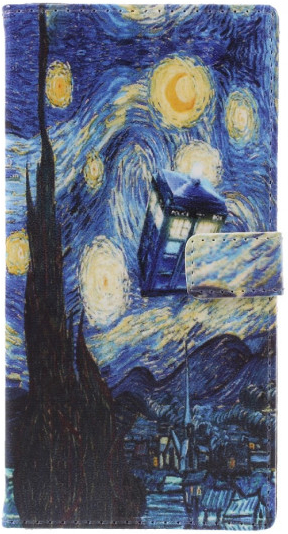 Pouzdro JustKing flipové TARDIS van Gogh Samsung Galaxy J3 2018 - modré