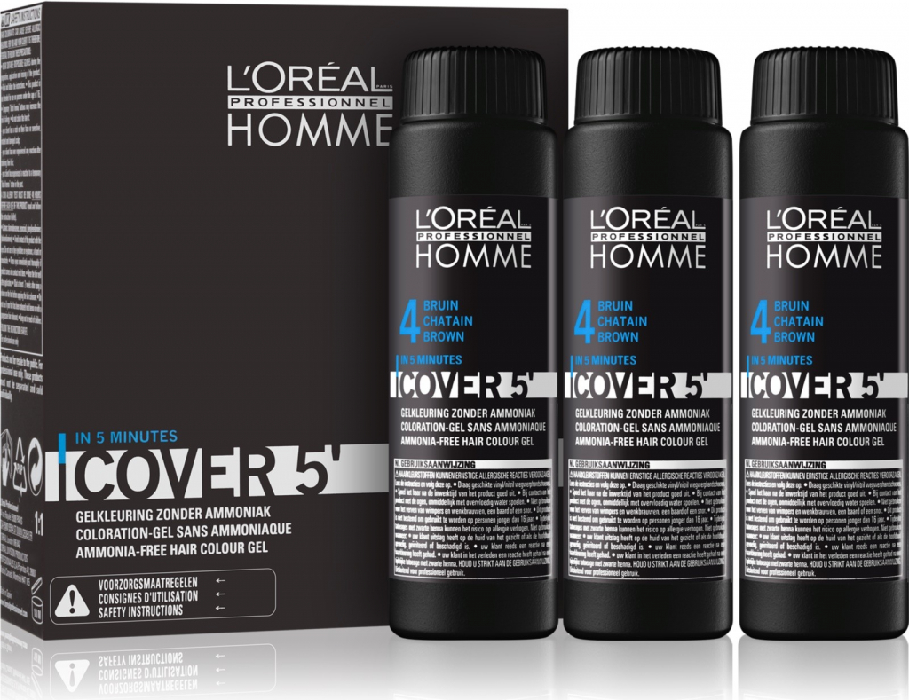 L\'Oréal Homme Cover 5 Hair Long barva na vlasy 4 Medium Brown hnědá 3 x 50 ml