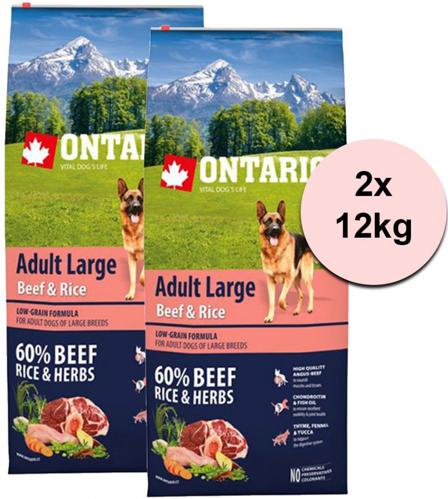 Ontario Adult Large Beef & Rice 2 x 12 kg