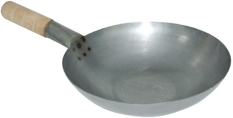 Vogue wok z měkké oceli s plochým dnem 356 mm