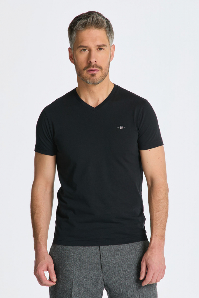 Gant tričko SLIM SHIELD V-NECK T-SHIRT černá