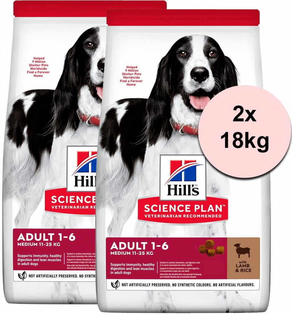 Hill’s Science Plan Adult 1-6 Medium Lamb & Rice 2 x 18 kg