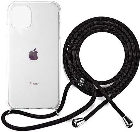 Pouzdro Bomba Zadní transparentní obal s černou šňůrkou Neck Strap iPhone Model: iPhone 13 Mini P340_IPHONE_13MINI