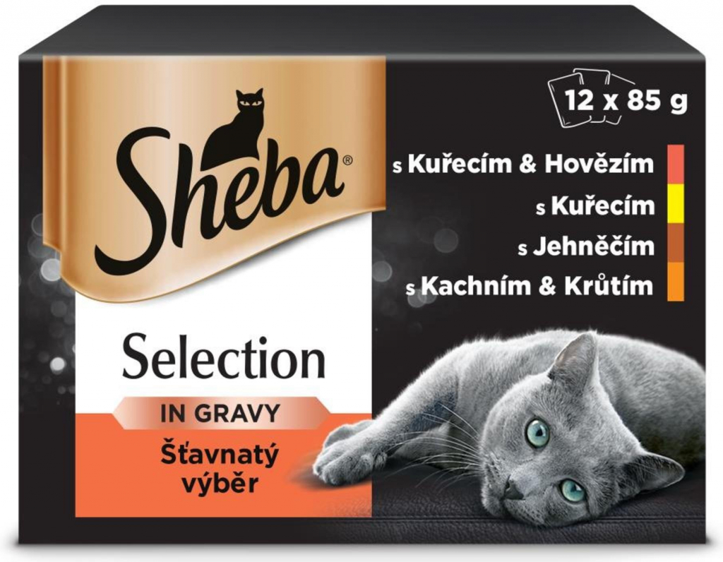 Sheba Select Slices in gravy šťvanatý výběr hovězí.jehně.kuře.krůta 12 x 85 g