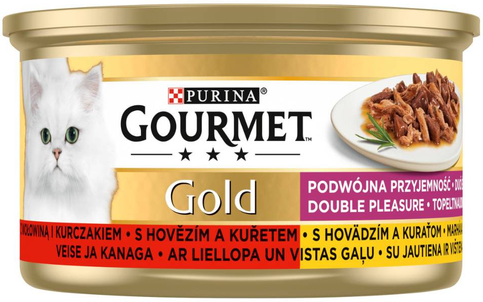 Gourmet Gold s hovězím & kuřetem v omáčce s rajčaty 85 g