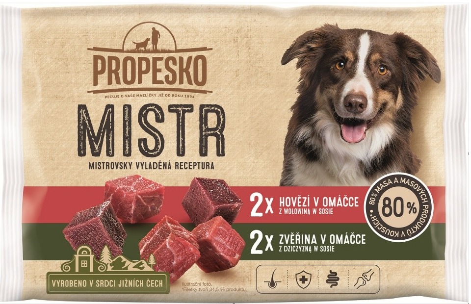 Propesco Dog Mistr hovězí zvěřina v omáčce 4 x 85 g