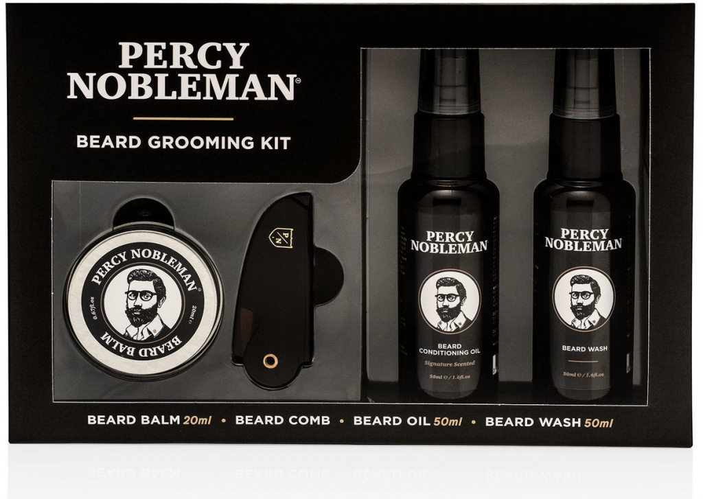 Percy Nobleman Beard Care šampon na vousy 30 ml + olej na vousy 30 ml + vosk na knír 20 ml + hřebínek na vousy dárková sada